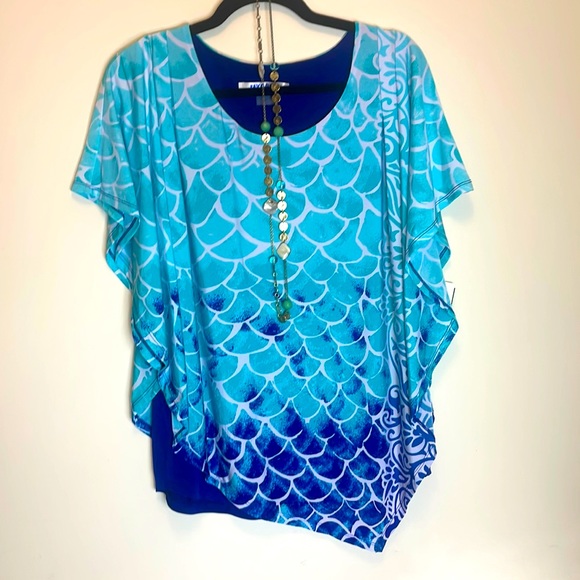 Nygard Woman’s Blouse, Size: M, Color: aqua-blue, Royal-blue, white - Picture 3 of 17